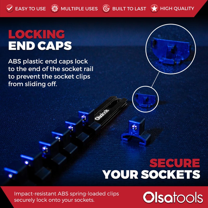 Olsa Tools 1/2-Inch Drive Aluminum Socket Organizer with Locking End Caps | Professional Quality Socket Holder (BLACK) - Image 4